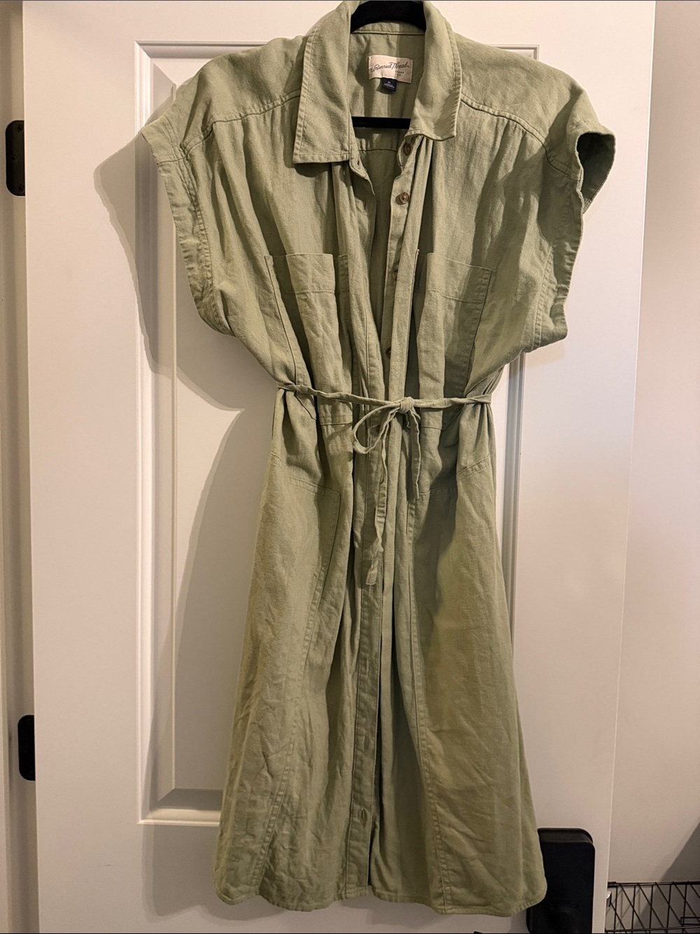 Universal Thread Sage Green Button-Front Midi Shirt Dress